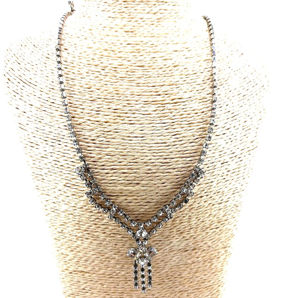 Vintage Double Drop Diamante Rhinestone Necklace